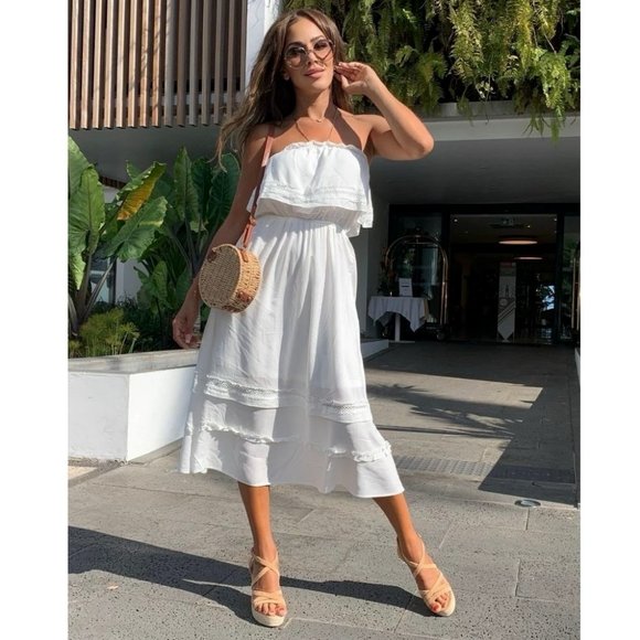 White Strapless Frill Detail Midi Dress - Picture 9 of 11